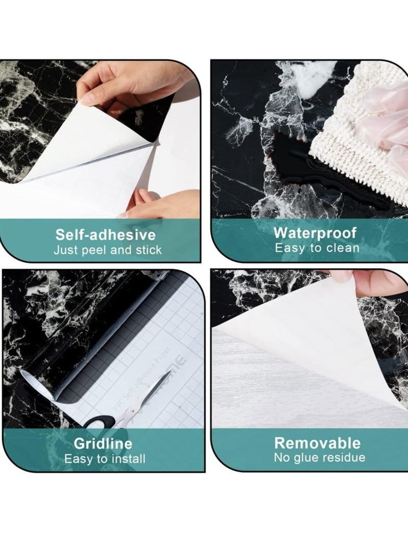 Scrolls Marble Contact Paper, Self Adhesive Wallpaper Waterproof Gloss PVC Vinyl, Oil Proof,Marble Vinyl Paper for Furniture Cover Surface,Countertop,Kitchen,Shelf Liner (40x100cm） (Marble Black) - Image 5