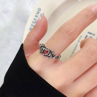 925 silver ring does not fade niche Thai silver retro flower opening ring European and American jewelry sterling silver tail ring womens wholesale 92 red zircon (on 7th) - pzsku/Z50A236DE24ECC2E3395BZ/45/1746229671/a859f9bf-c29c-4f74-8c33-b0dcc48fb946