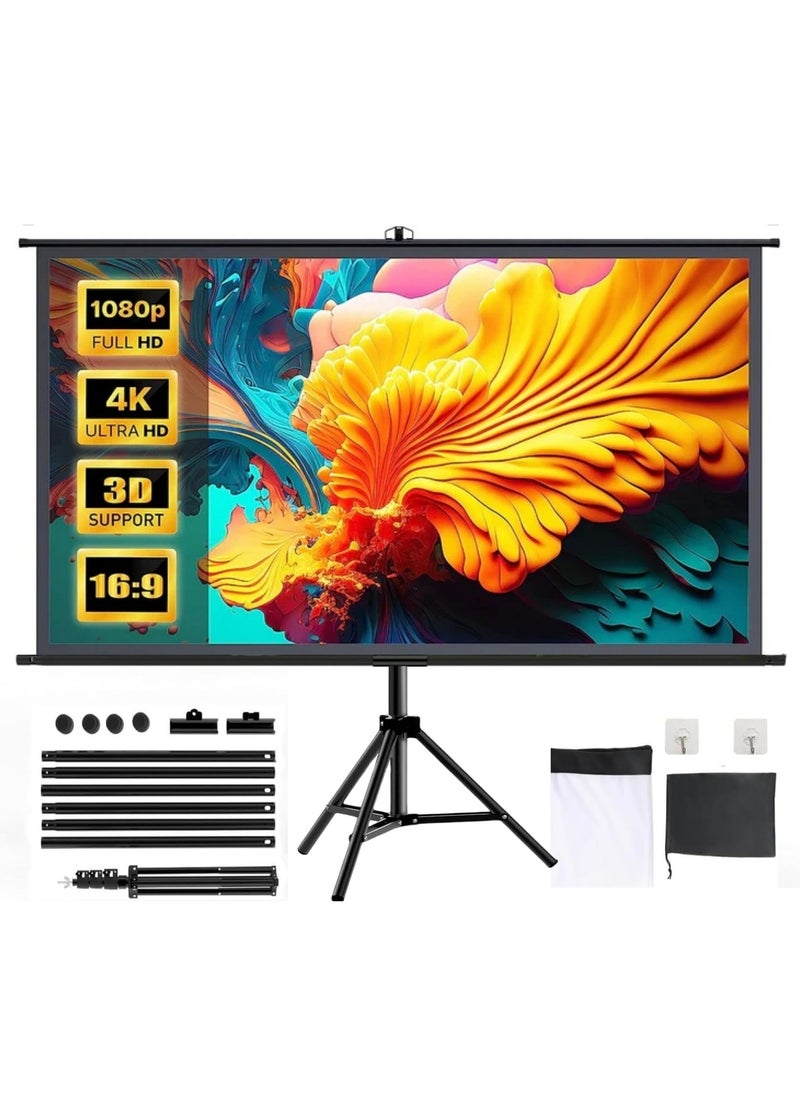 FlashHawk - 72 inch 16:9 Portable Projector Screen With Tripod Stand HSZJMB-72 Black - Image 1