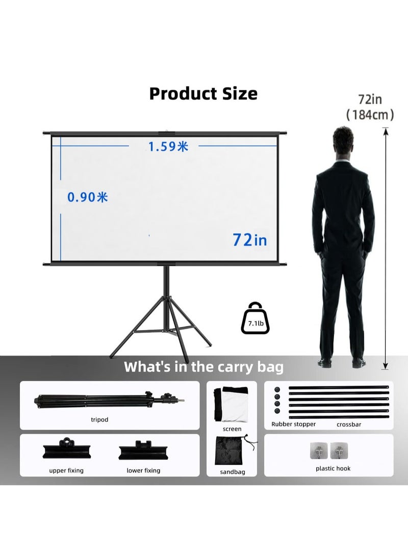FlashHawk - 72 inch 16:9 Portable Projector Screen With Tripod Stand HSZJMB-72 Black - Image 1