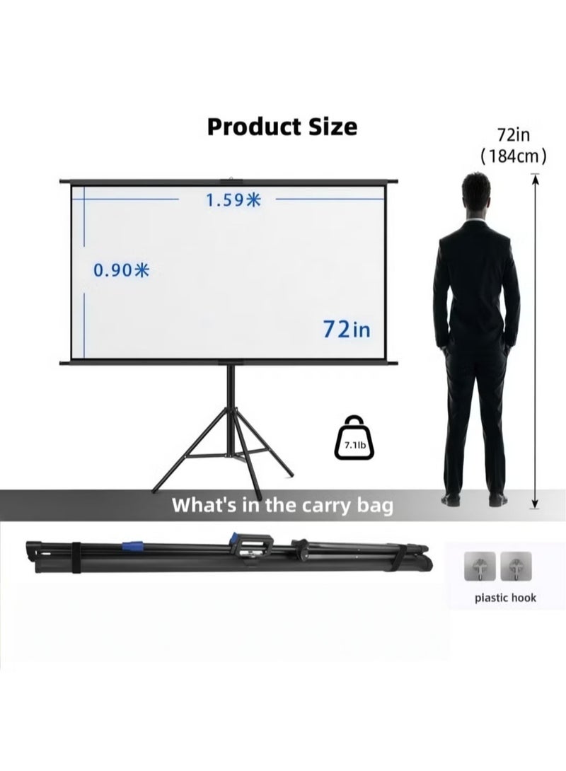 FlashHawk Portable 72 inch 16:9 Foldable Projection Screen Soft Curtain With Tripod Stand for Indoor Outdoor Home Theater Backyard Cinema Travel - Image 2