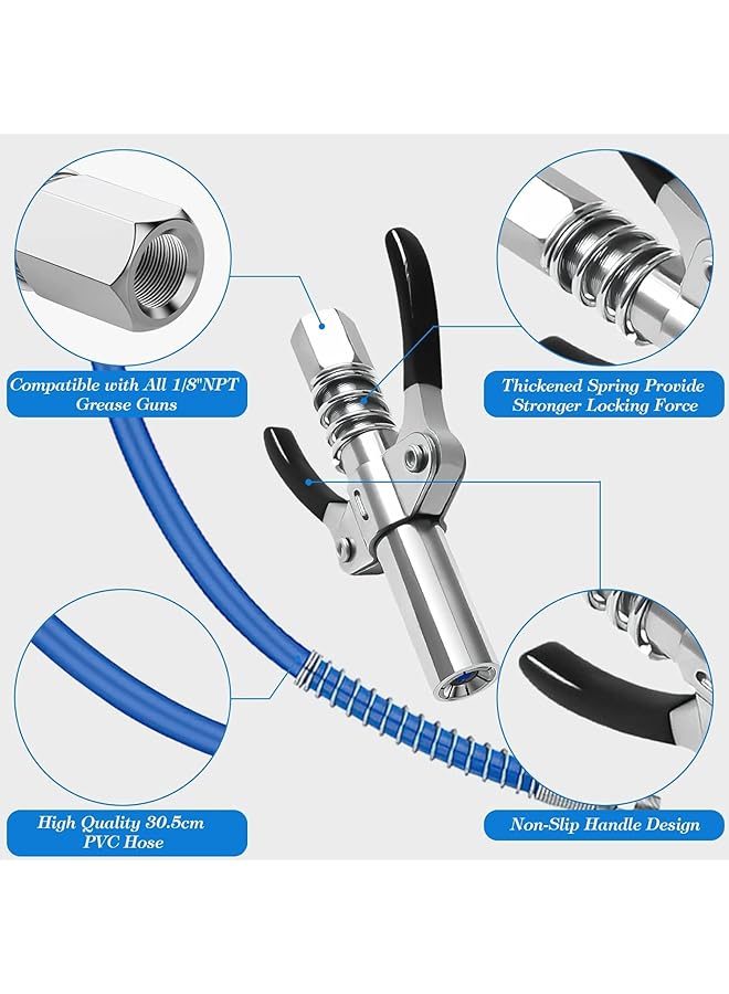 Generic Grease Gun Coupler Grease Fitting Coupler, Quick Release Lock-On Grease Gun Coupler High Pressure Manual Grease Gun Coupler With 11.8 Hose Compatible With All Grease Guns 1/8" Npt Grease Gun Fitting  - Image 2