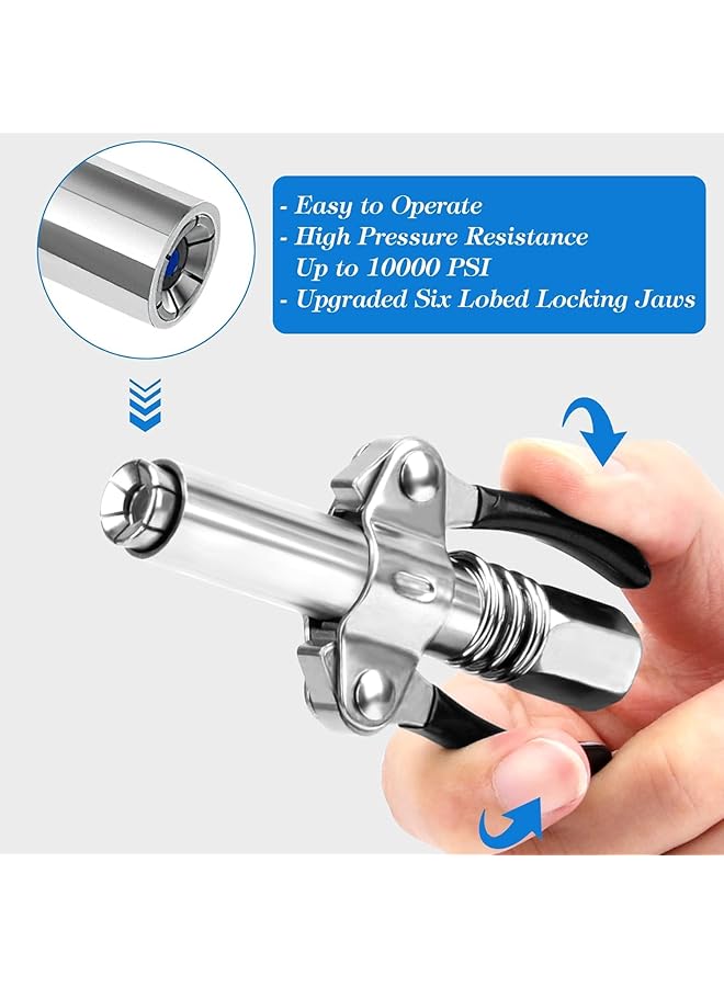 Generic Grease Gun Coupler Grease Fitting Coupler, Quick Release Lock-On Grease Gun Coupler High Pressure Manual Grease Gun Coupler With 11.8 Hose Compatible With All Grease Guns 1/8" Npt Grease Gun Fitting  - Image 3