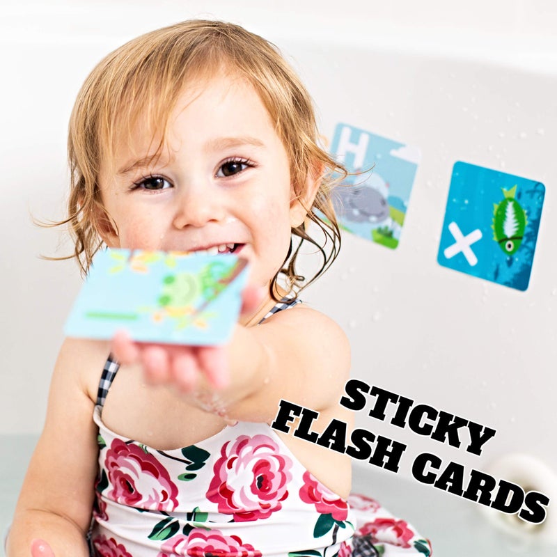 SplashEZ Bath Toys Flash Cards, 26 Alphabet Letters & Animal Words, Waterproof - ABC for Preschool & Kindergarten, ABCs Toddler Toys - Letter Picture Recognition Ultimate Preschool Activities - Image 1