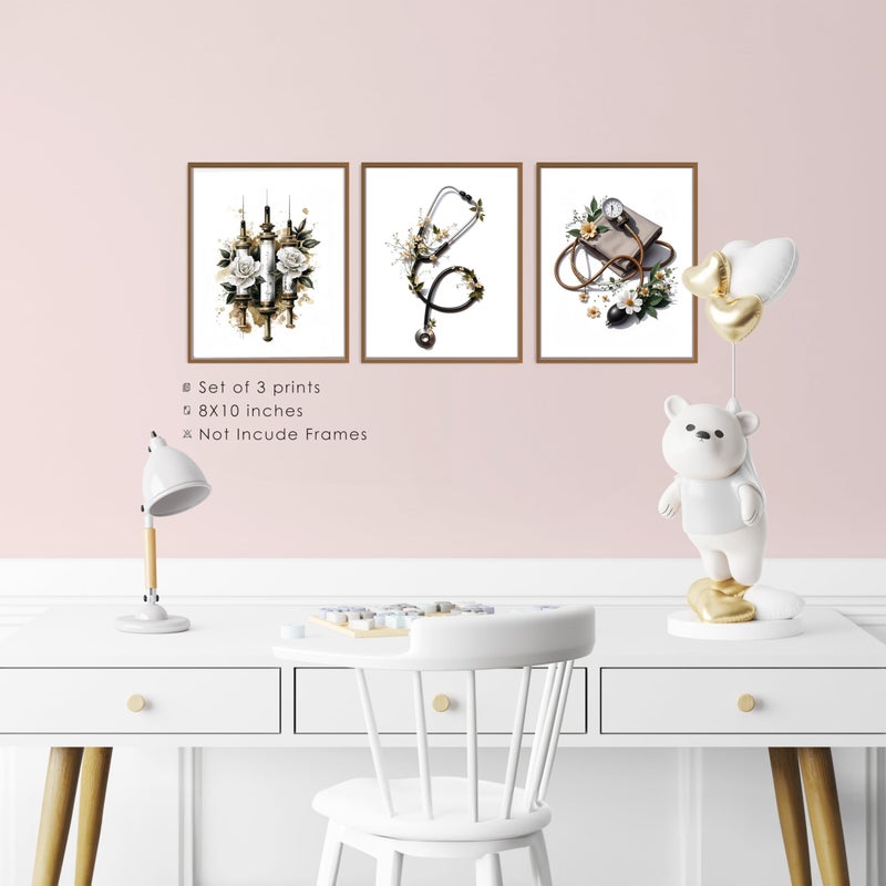 BESERH Nurse Doctor Medical Wall Decor, Nursing Office Wall Art Prints, Vintage Floral Medical Supplies Posters for Nurse Doctor Office Hospital School, 8x10 Inches Set of 3 Unframed - Image 3