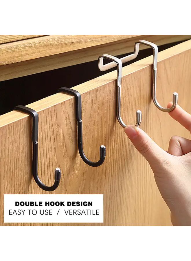 White Heavy Duty Stainless Steel Double S Hook Organizer No Drill Installation Space Saving Door Mount Rack - Image 3