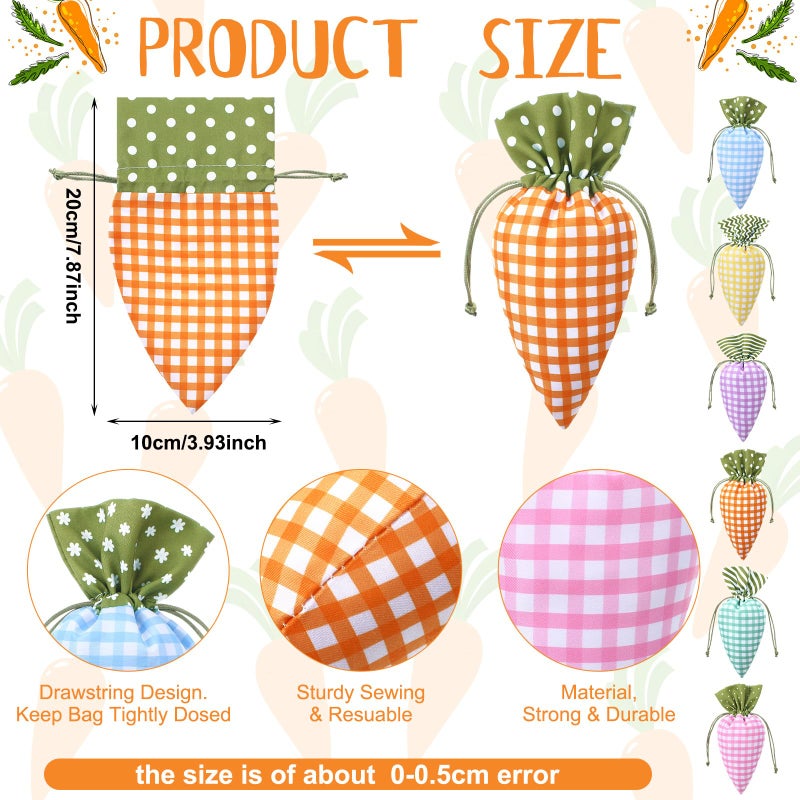 SilTriangle 24 Pcs Easter Carrot Shaped Treat Bags Easter Basket Stuffers Fabric Drawstring Candy Gift Goodie Bags for Egg Hunt Outdoor Party Supplies - Image 2