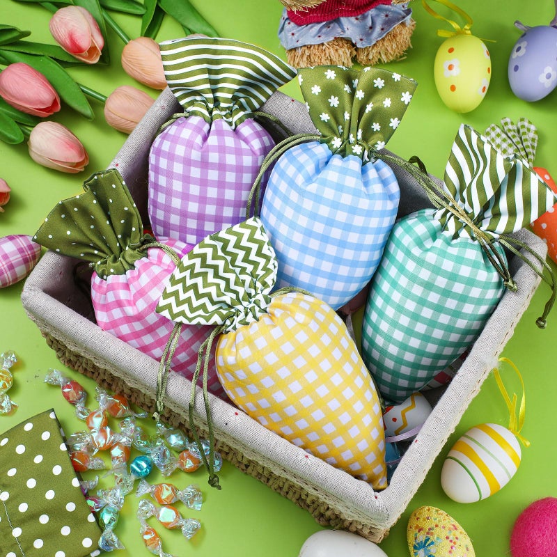 SilTriangle 24 Pcs Easter Carrot Shaped Treat Bags Easter Basket Stuffers Fabric Drawstring Candy Gift Goodie Bags for Egg Hunt Outdoor Party Supplies - Image 3