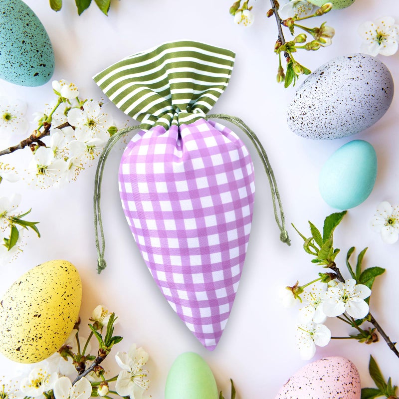 SilTriangle 24 Pcs Easter Carrot Shaped Treat Bags Easter Basket Stuffers Fabric Drawstring Candy Gift Goodie Bags for Egg Hunt Outdoor Party Supplies - Image 5