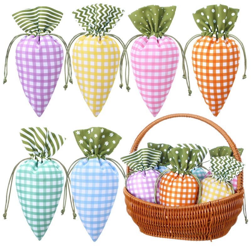 SilTriangle 24 Pcs Easter Carrot Shaped Treat Bags Easter Basket Stuffers Fabric Drawstring Candy Gift Goodie Bags for Egg Hunt Outdoor Party Supplies - Image 1