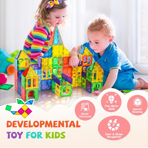 cossy 60 Pcs Magnet Tiles Magnetic 3D Building Blocks Set Educational Construction Toys for 3 Year Kids with Stronger Magnets RivetsFastened EducationalRecreational Conventional - Image 5