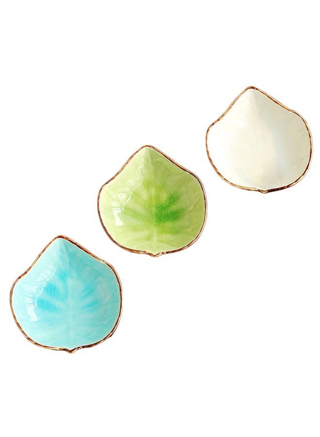 WAIT FLY Lovely Grape Leaves Shaped Ceramics Seasoning Dishes/Tea Bag Holders/Ketchup Saucer/Appetizer Plates/Vinegar Spice Salad Soy Sushi Wasabi Seasoning Dipping Bowls, Set of 3 - Image 1