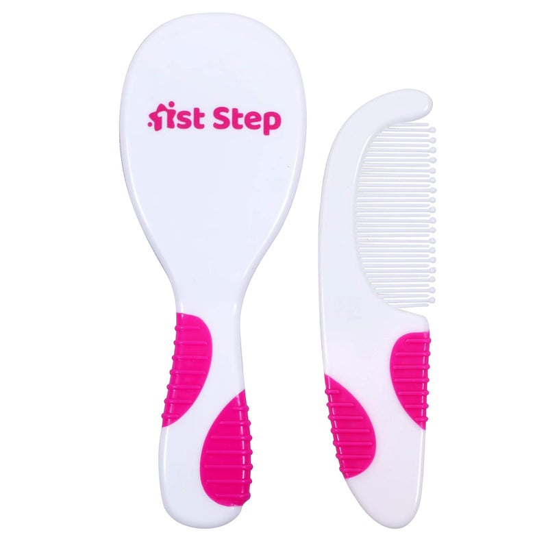 1st Step Comb & Brush Set with Soft Bristles (Pink) - Image 1