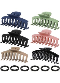 Premify 6  Pieces Colorful Hair Claw Clips With 6 Hair Ties Strong Hold Hair Jaw Clamp, Non-Slip Classic Hair Clips For Women Girls Thick Thin Fine Hair  - Image 1