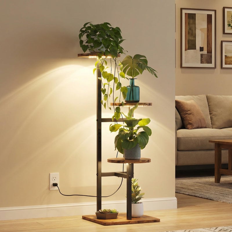 VonDream 3 Tier Plant Stand Indoor with Grow Light, Tiered Plant Stands for Indoor Plants Multiple, Corner Flower Stand for Living Room, Multi-Layer Vintage Design Plant Shelf - Image 1