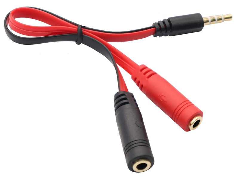 zdyCGTime 20CM/8Inch 4-Pole 3.5mm AUX Male to 2x3.5mm Female Headset Mic & Stereo Y Splitter Cable for PC, Laptop, Smartphone, Gaming Console (2 Pack, Red, Black) - Image 4