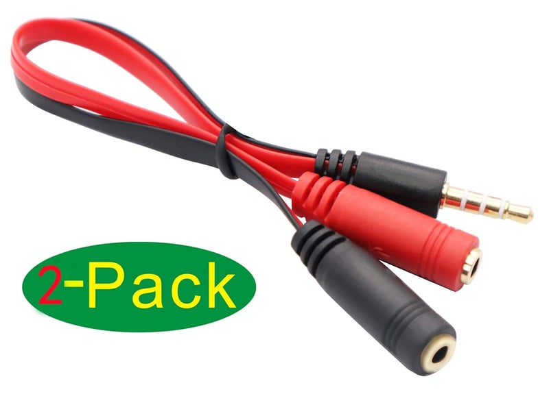 zdyCGTime 20CM/8Inch 4-Pole 3.5mm AUX Male to 2x3.5mm Female Headset Mic & Stereo Y Splitter Cable for PC, Laptop, Smartphone, Gaming Console (2 Pack, Red, Black) - Image 3