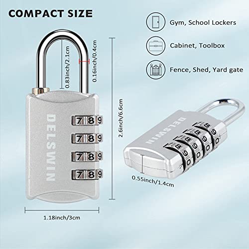 DELSWIN Small Combination Lock for Locker - 4Pack Resettable Luggage Locks for Backpack Suitcase - Gym Employee Locker Lock Combo Padlock - Image 5