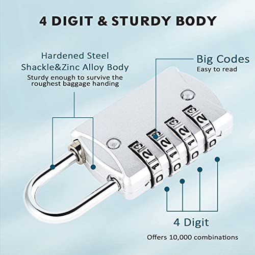 DELSWIN Small Combination Lock for Locker - 4Pack Resettable Luggage Locks for Backpack Suitcase - Gym Employee Locker Lock Combo Padlock - Image 4