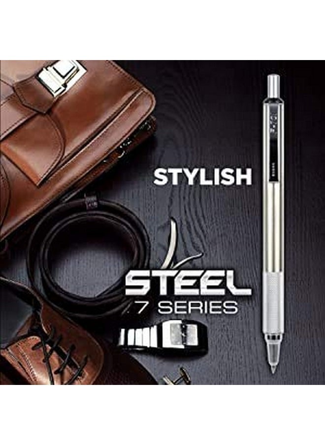 Zebra Pen Zebra F-701 Metal Pen, Ballpoint Fine Point Stainless Steel Pen, Knurled Grip, 0.8Mm Black Ink, Zebra F701 Retractable Silver Metal Pen With 2 Black Ink Refills In Pack For Women & Men 21213Elg  - Image 4