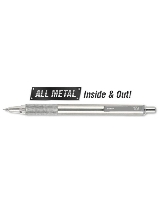 Zebra Pen Zebra F-701 Metal Pen, Ballpoint Fine Point Stainless Steel Pen, Knurled Grip, 0.8Mm Black Ink, Zebra F701 Retractable Silver Metal Pen With 2 Black Ink Refills In Pack For Women & Men 21213Elg  - Image 2