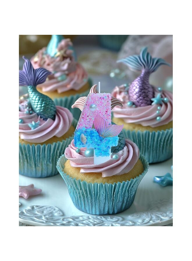Mermaid Theme Birthday Candles, Number Girls Glitter Birthday Party Supplies, Anniversary Party Decorations (Mermaid Theme, Number 4) - Image 2