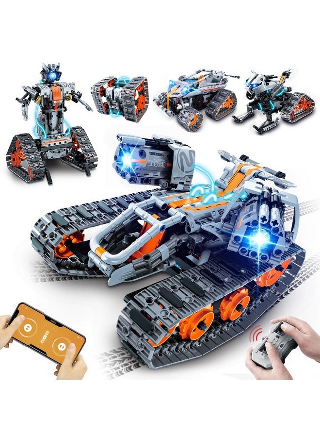 Hogokids HOGOKIDS 5 in 1 STEM Building Set with LED Light - APP & Remote Controlled Cars Building Toys Kit, RC Robot Tank Sleigh Tracked Racer 604 PCS, Toy Gifts for Kids Boys Girls Ages 6 7 8 9 10 11 12+ Year  - Image 1