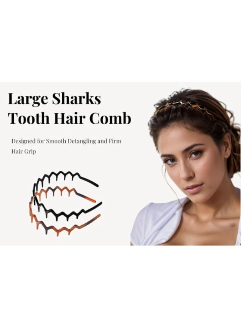 م اكس م عصابات شعر للبنات بأسنان القرش المتعرجة (عبوتان) – عصابات رأس مشطية شعر بلاستيكية متموجة غير قابلة للانزلاق مع ظهر مرن لتصفيف الشعر اليومي المريح (2، مزيج أسود) - Image 5