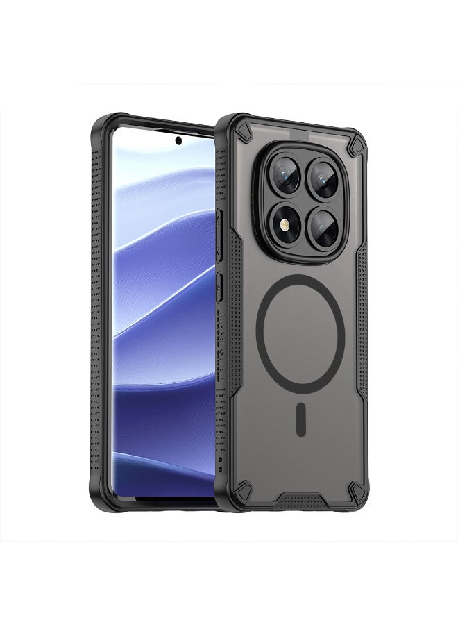 Cover For Redmi Note 14 Pro 5G Armor Glaze Magnetic Phone Case Raised edges around the screen and camera lens help prevent scratches - Black - Image 1