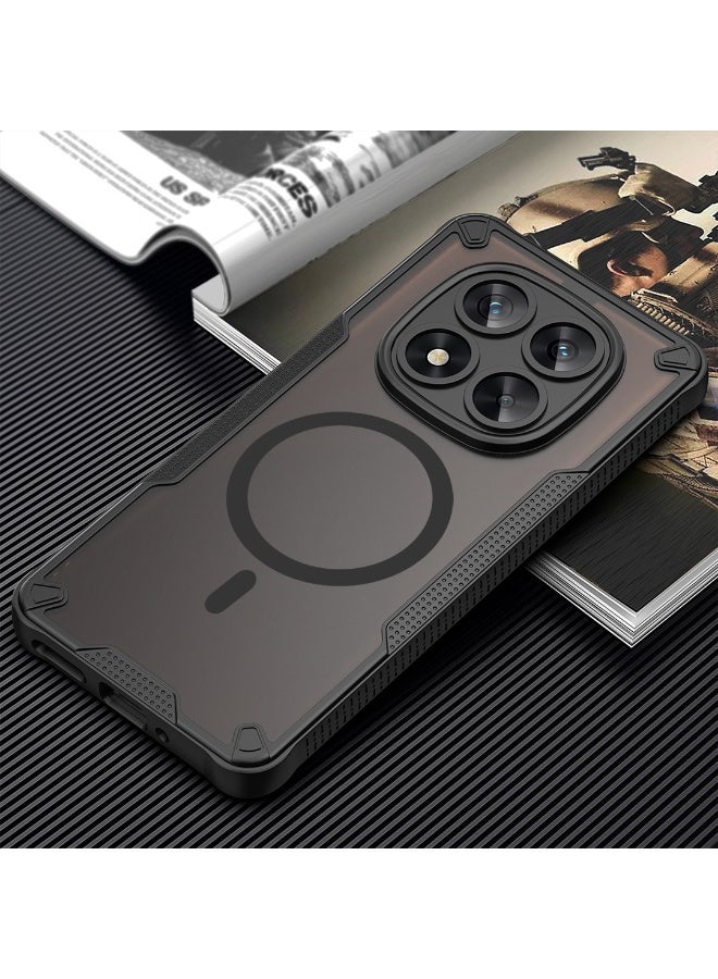 Cover For Redmi Note 14 Pro 5G Armor Glaze Magnetic Phone Case Raised edges around the screen and camera lens help prevent scratches - Black - Image 2