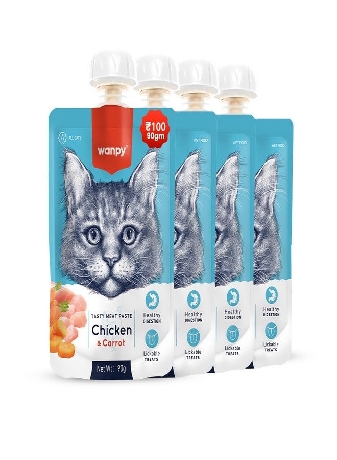 WANPY Premium Lickable Creamy Meat Paste Cat Treats with Chicken & Carrot Flavours, 90 Gm, (Pack of 4),All Life Stages - Image 1