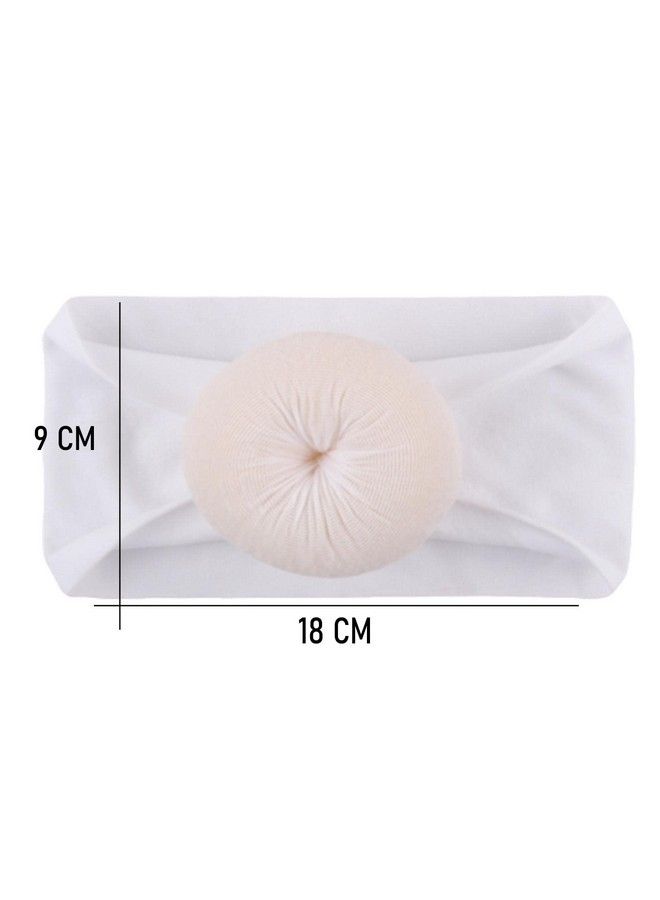 Syga Baby Girls Cotton Turban Wrap Headbands Hairbands Hair Accessories Soft Ball Headband Elastic Newborn Infant Toddlers Kids 03 Years (White) - Image 4
