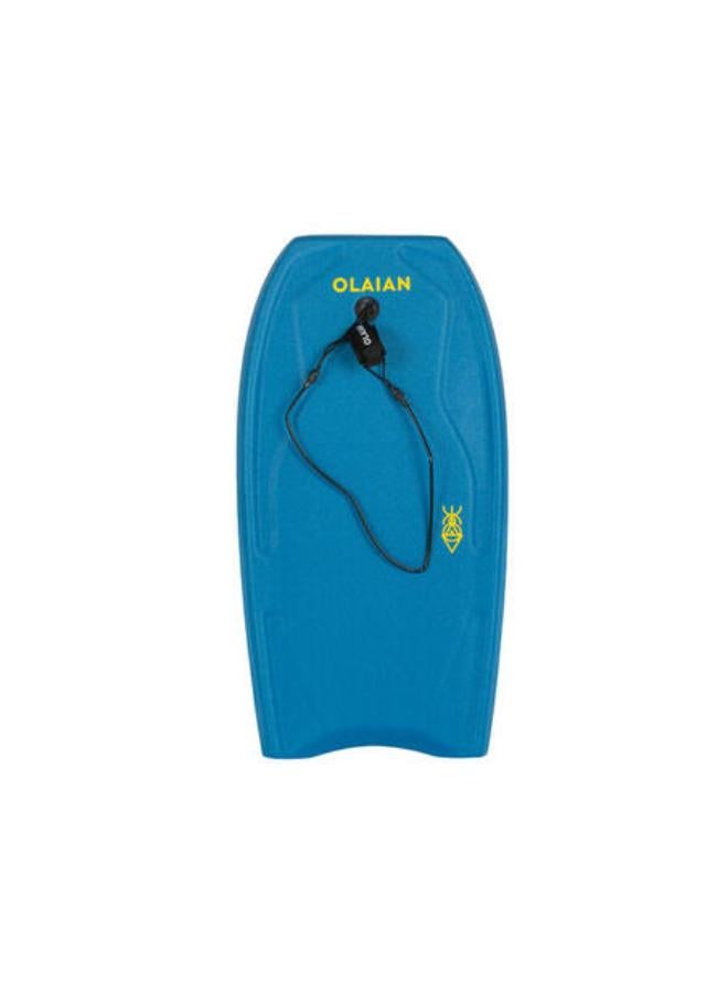 OLAIAN Kids' Bodyboard 100 blue yellow with wrist leash - Image 2