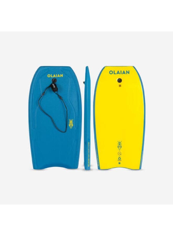 OLAIAN Kids' Bodyboard 100 blue yellow with wrist leash - Image 1