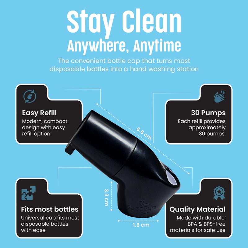 Suds2go Water Bottle Wash Refillable Caps 2-Pack, Portable Hand Washing Station with Foam Pump and Universal Foam Dispenser, As Seen on Shark Tank, Ideal for Outdoor and On-The-Go Use â€“ Black - Image 5