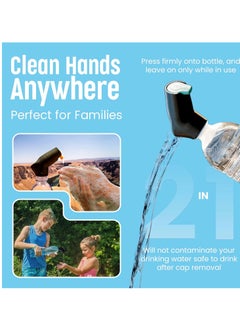 Suds2Go Refillable Caps, 2 Pack - Universal Fit Turns Most Disposable Water Bottles Into A Hand Washing Station - Includes Refillable Soap Reservoir - Conveniently Sized to Take on The Go - Black  - Image 3