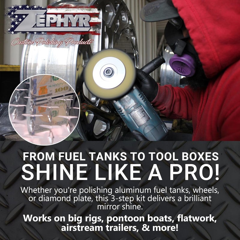 ZEPHYR - Super Shine X Big Rig Aluminum Polishing Kit - Metal Polishing Kit Made for Big Rigs, Fuel Tanks, Wheels & More - Image 3