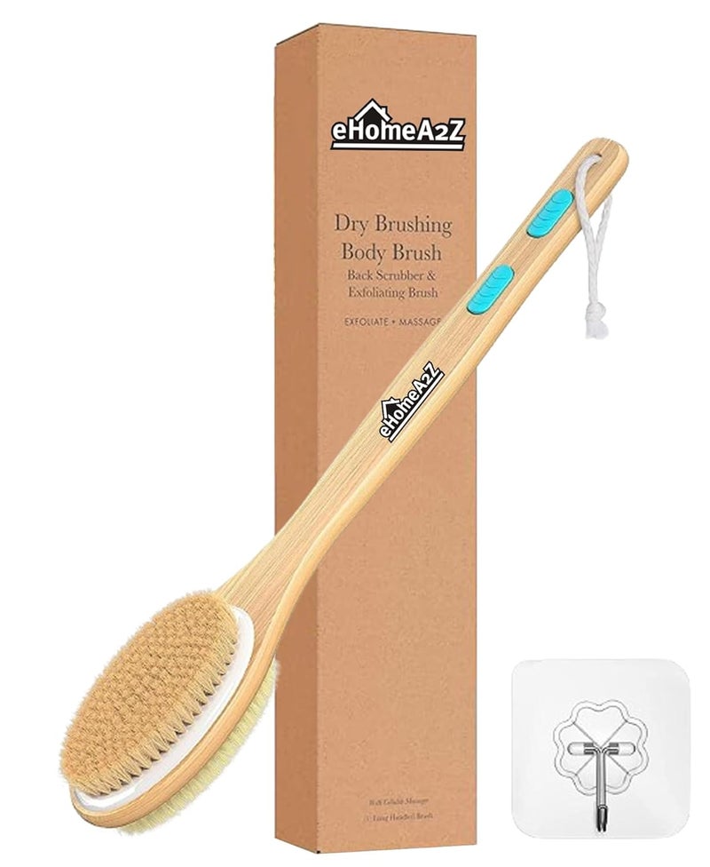 eHomeA2Z Shower Cleansing Body Brush With Soft And Stiff Bristles Bath DualSided Long Handle Back Scrubber Body Exfoliator For Wet Or Dry Brushing Pack Of 1 - Image 1