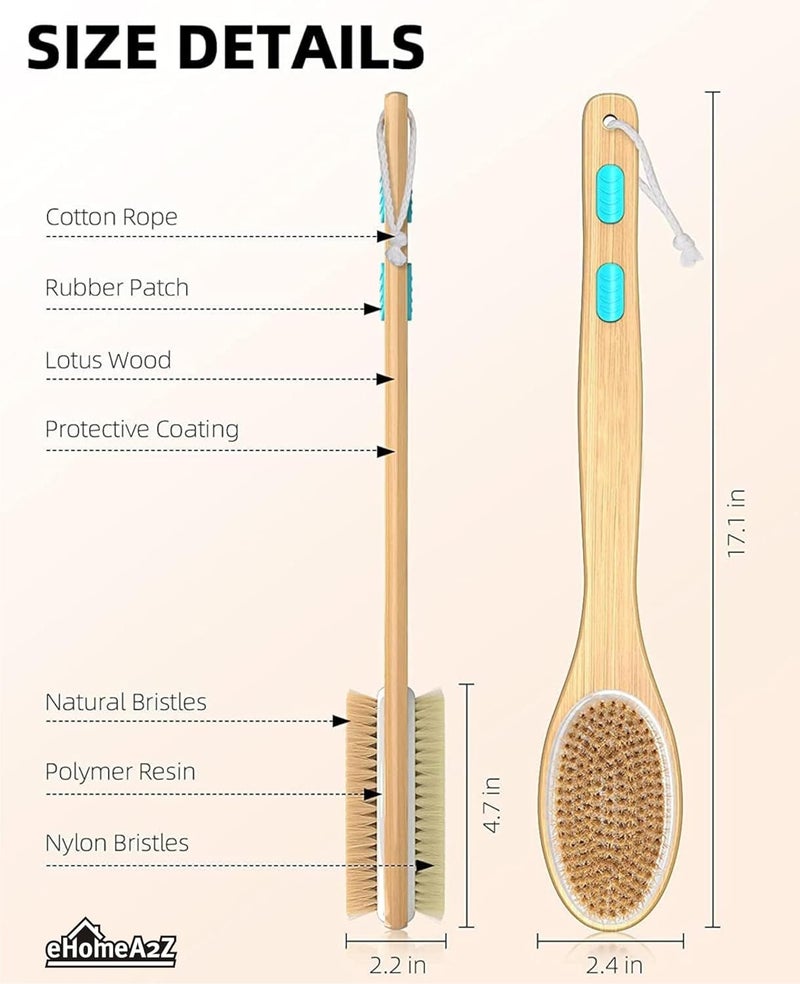 eHomeA2Z Shower Cleansing Body Brush With Soft And Stiff Bristles Bath DualSided Long Handle Back Scrubber Body Exfoliator For Wet Or Dry Brushing Pack Of 1 - Image 3