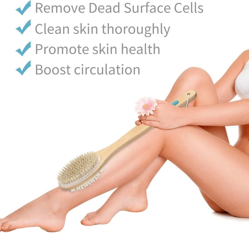 eHomeA2Z Shower Cleansing Body Brush With Soft And Stiff Bristles Bath DualSided Long Handle Back Scrubber Body Exfoliator For Wet Or Dry Brushing Pack Of 1 - Image 4