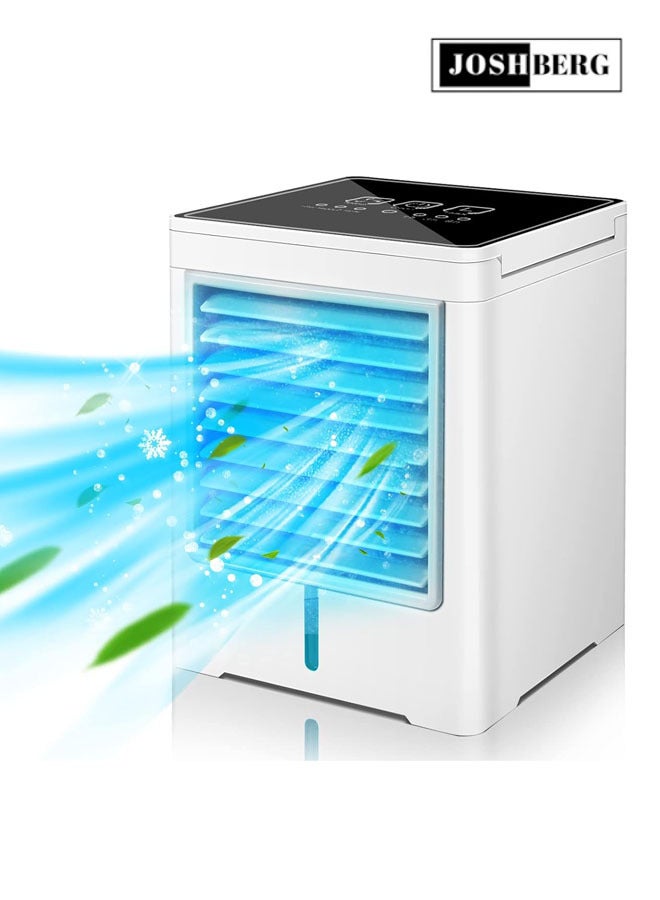 جوشبيرغ مبرد هواء، مروحة مكيف هواء محمولة، مروحة تبريد تبخيرية، مكيف هواء صغير شخصي USB مع 3 سرعات للرياح و3 مؤقتات وشاشة تعمل باللمس وخزان مياه كبير سعة 470 مل، مروحة تبريد سطح المكتب للمنزل والغرفة والتخييم والسيارة والمكتب - Image 1