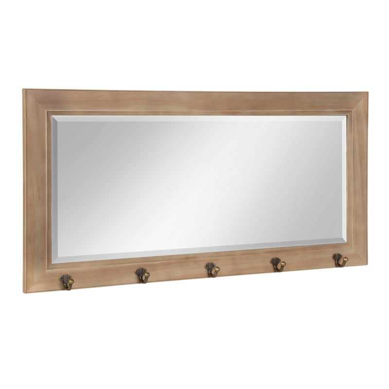 DesignOvation Kate and Laurel Pub Mirror with 5 Metal Hooks Rustic Gray 