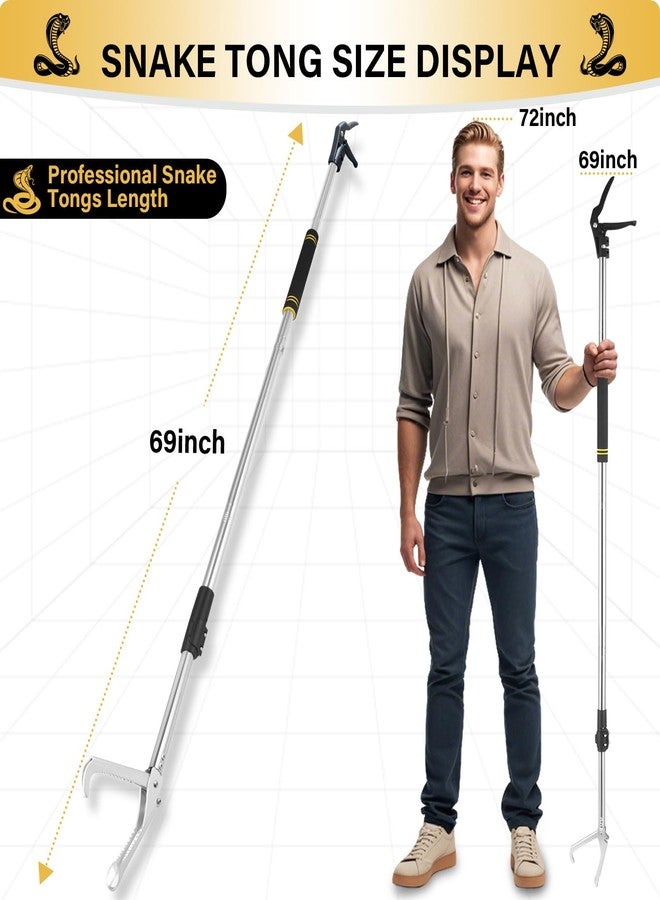 Frebuta Snake Grabber Tool Heavy Duty, 69" Snake Tongs Grabber for Rattlesnake Professional Folding Snake Feeding Tongs Wide Jaw Snake Handling Tool Long Hndle Stainless Steel Tube (Black Handle) - Image 2