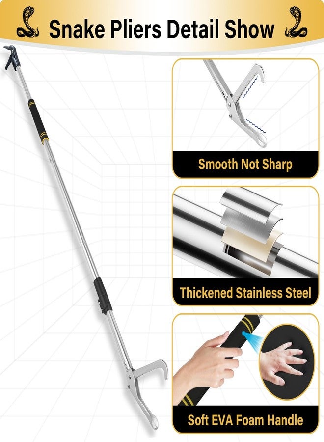 Frebuta Snake Grabber Tool Heavy Duty, 69" Snake Tongs Grabber for Rattlesnake Professional Folding Snake Feeding Tongs Wide Jaw Snake Handling Tool Long Hndle Stainless Steel Tube (Black Handle) - Image 4