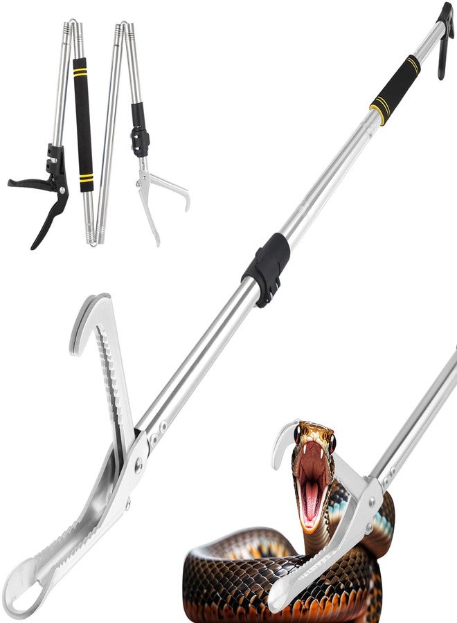 Frebuta Snake Grabber Tool Heavy Duty, 69" Snake Tongs Grabber for Rattlesnake Professional Folding Snake Feeding Tongs Wide Jaw Snake Handling Tool Long Hndle Stainless Steel Tube (Black Handle) - Image 1