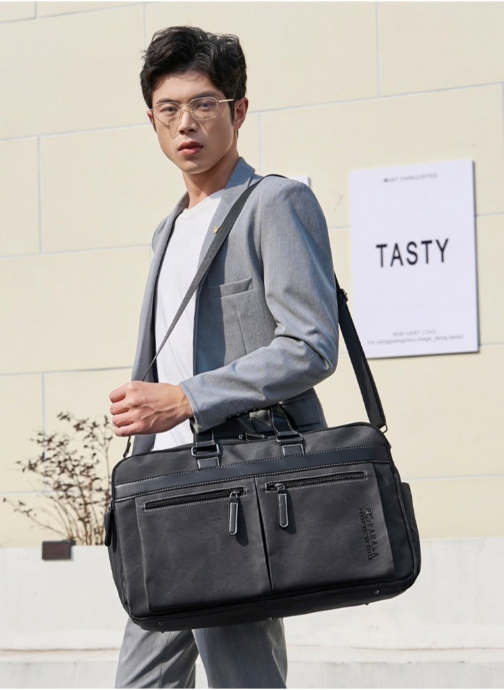 RAHALA 807 Leather Duffel Travel Weekend Large Capacity GYM Business Stylish Multiple Pockets Water-resistant Carry-on Bag - Dark Grey  - Image 3