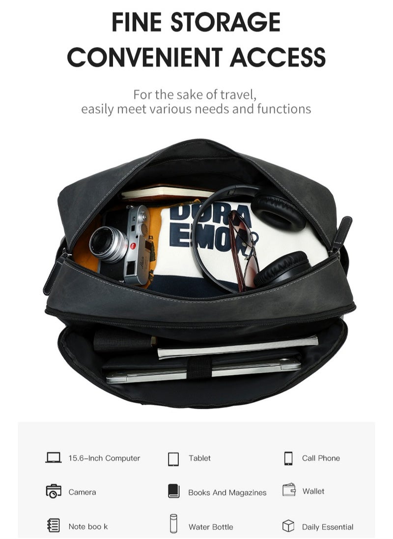 RAHALA 807 Leather Duffel Travel Weekend Large Capacity GYM Business Stylish Multiple Pockets Water-resistant Carry-on Bag - Dark Grey  - Image 4