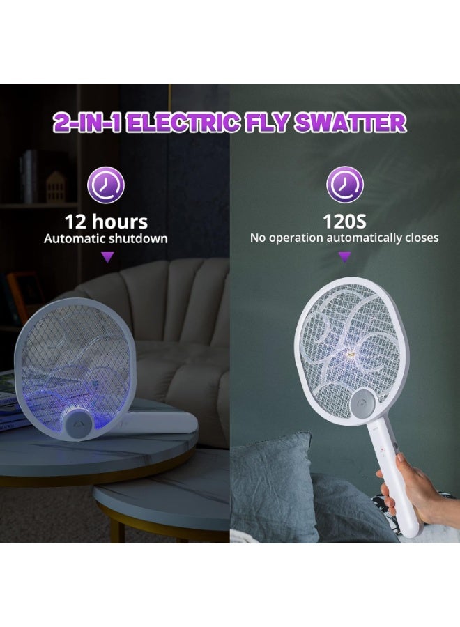 POWIFY 2-in-1 Foldable Electric Fly Swatter and Mosquito Zapper Racket - USB Rechargeable Bug Zapper with Built-in UV Light Attractant - 3-Layer Safety Mesh Mosquito Swatter for Flies, Gnats, and Wasps - 1 Pack - Image 3