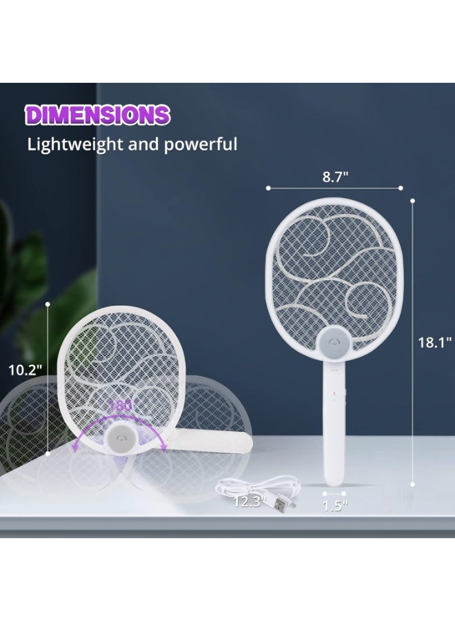 POWIFY 2-in-1 Foldable Electric Fly Swatter and Mosquito Zapper Racket - USB Rechargeable Bug Zapper with Built-in UV Light Attractant - 3-Layer Safety Mesh Mosquito Swatter for Flies, Gnats, and Wasps - 1 Pack - Image 4