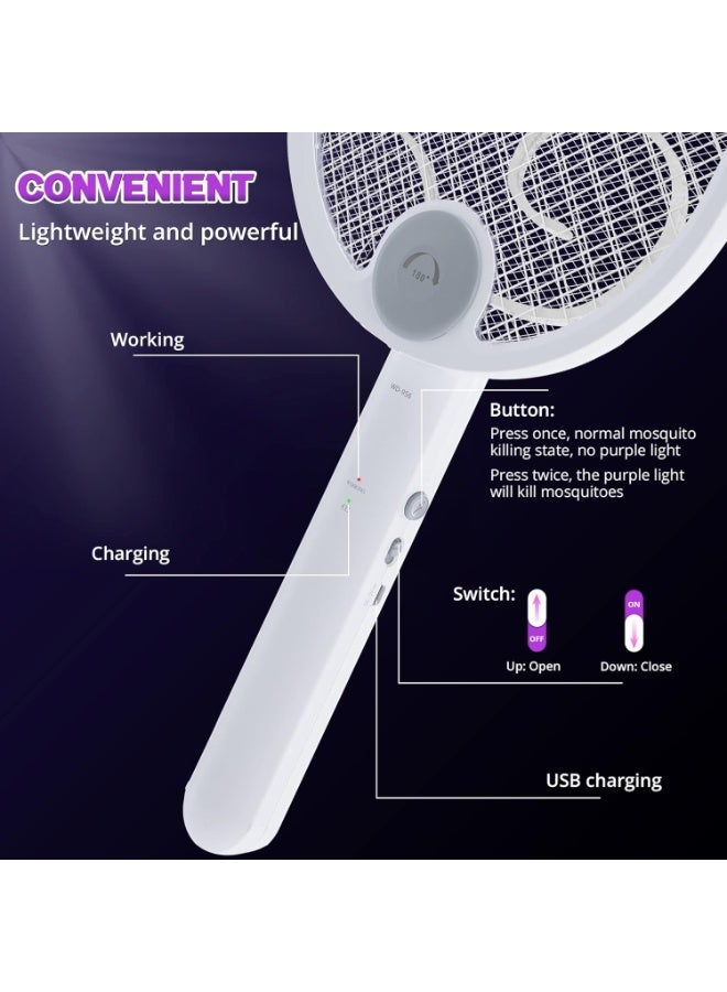 POWIFY 2-in-1 Foldable Electric Fly Swatter and Mosquito Zapper Racket - USB Rechargeable Bug Zapper with Built-in UV Light Attractant - 3-Layer Safety Mesh Mosquito Swatter for Flies, Gnats, and Wasps - 1 Pack - Image 2
